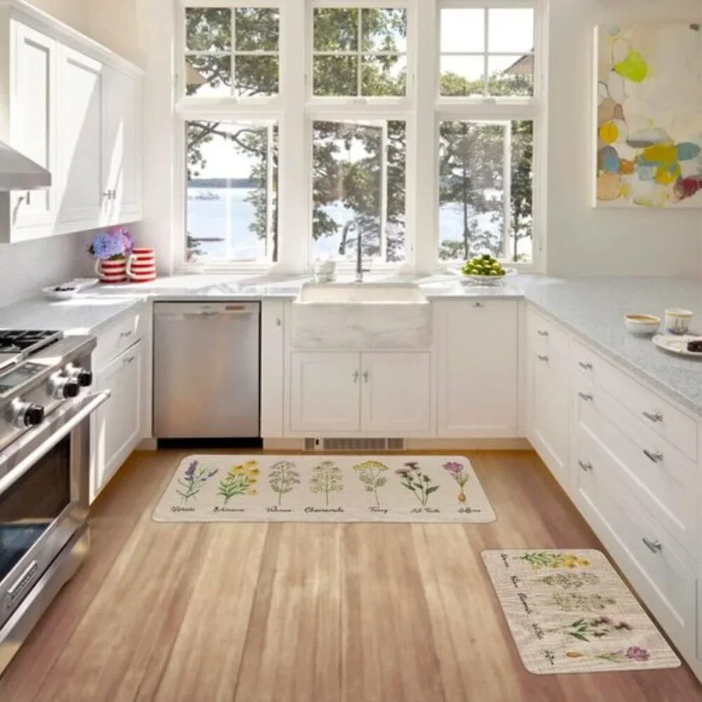 New Floral Kitchen Mats, Set of 2 Non-Slip Washable Comfort Standing Rugs